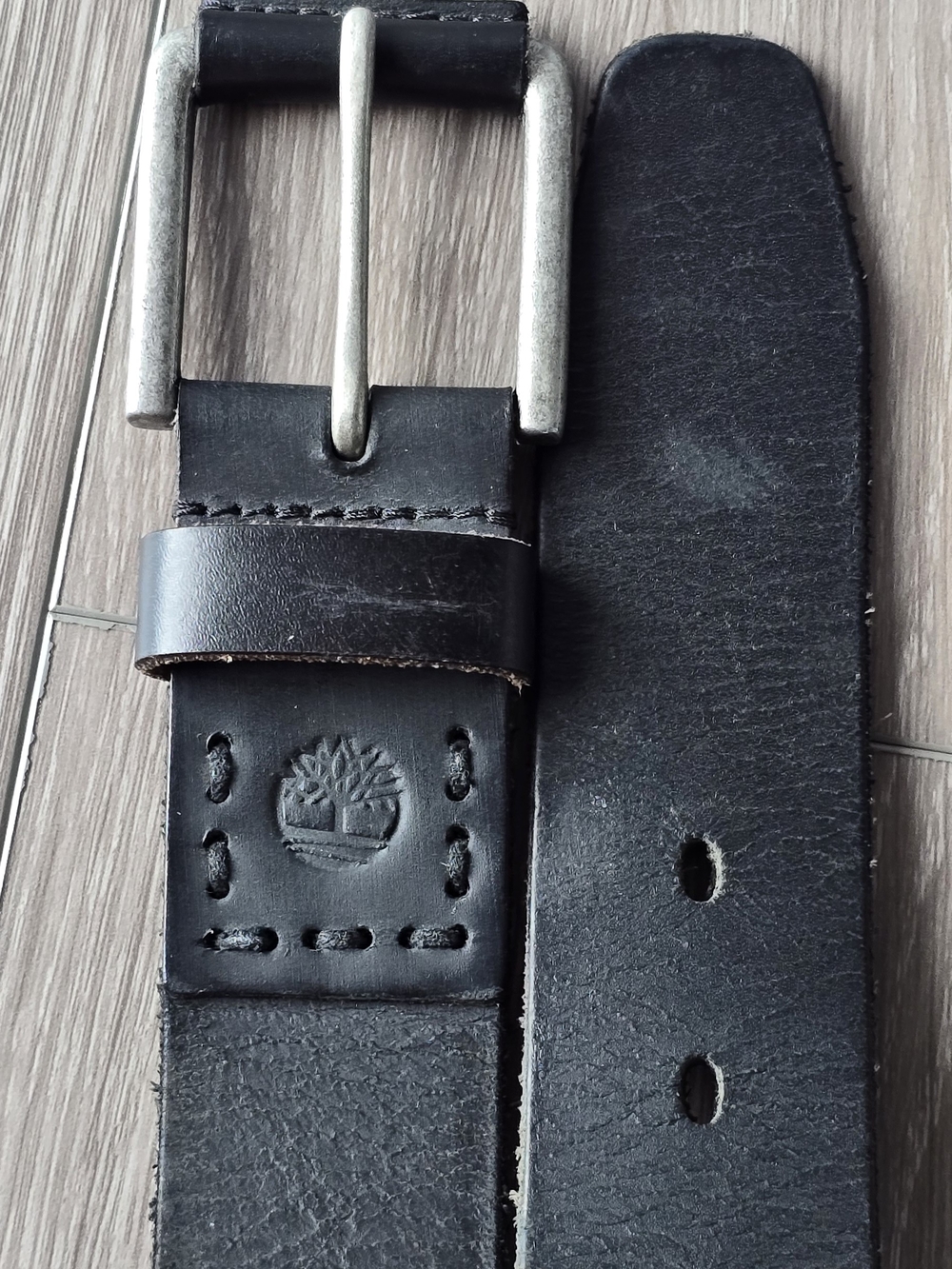 Timberland Black Leather Men's Belt with Silver Buckle